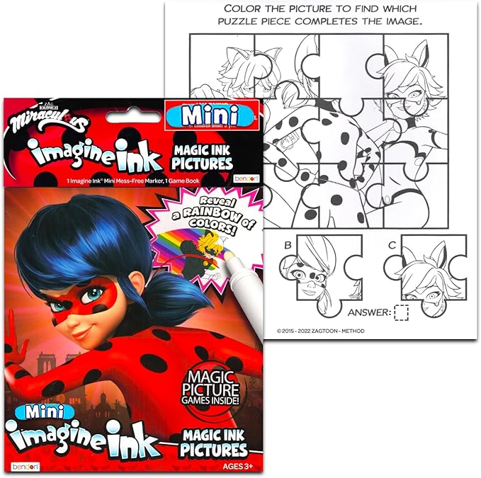 Mess Free Coloring Book Set for Girls Kids Toddlers - Bundle with 3 Imagine Ink Coloring Books with No Mess Invisible Ink Pens Featuring Miraculous Ladybug, Fancy Nancy, Gabby's Dollhouse