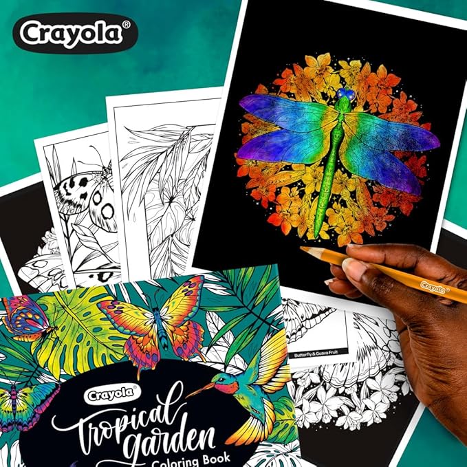 Crayola Tropical Garden Adult Coloring Book (40pgs), Adult Coloring Pages, Stress Relief Activity, Gift for Teens & Adults, 9+