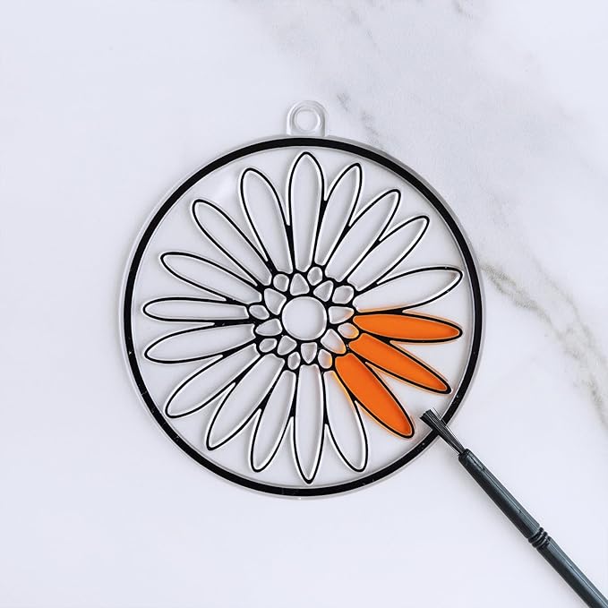 Winlyn 24 Sets Spring Flower Suncatchers Ornaments Decorations DIY Window Paint Art Suncatchers Spring Craft Kit Suncatchers Painting Kits for Kids Classroom Spring Activities Art project Party Favors