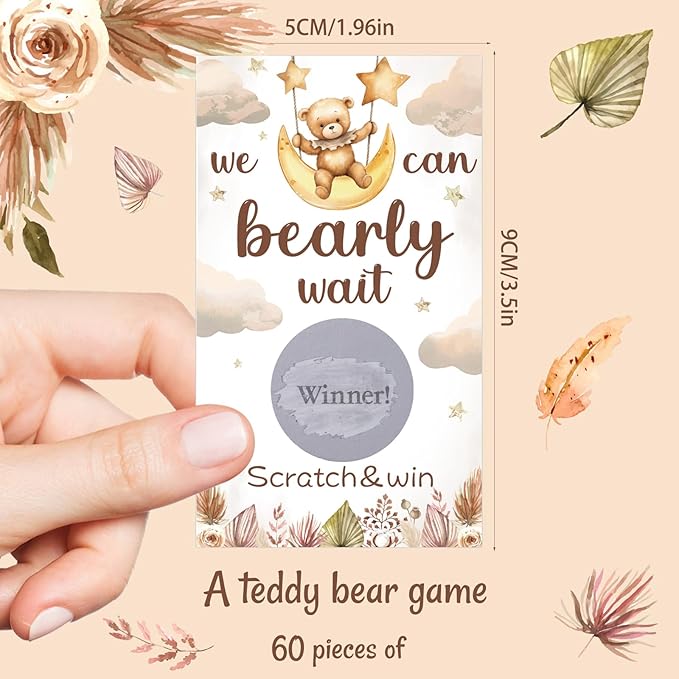60 Pack Bear Baby Shower Scratch Off Cards We Can Bearly Wait Scratch Off Bear Theme Party Scratch Off Cards Baby Shower Gender Reveal Party Supplies (Bear Style)
