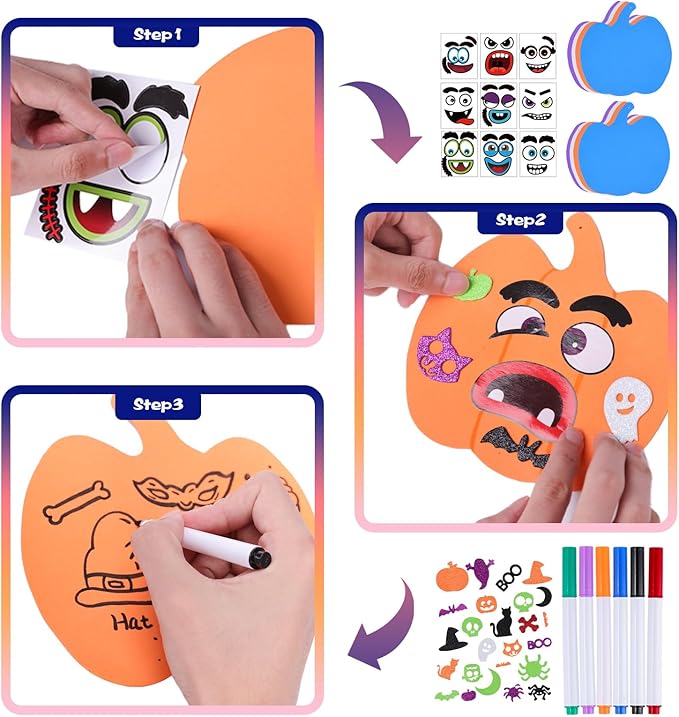 MGparty 330PCS Halloween Foam Stickers Set DIY Pumpkin Cat Ghost Castle Witch Hat Halloween Craft Kit for Kids Halloween Decorations Party Favors Supplies