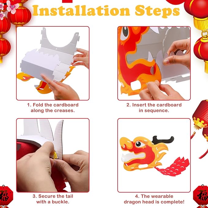 Chinese Dragon Dance Head, DIY Interesting Educational Paper Dragon Head for Kids, Material Kit of Wearable Dragon Head