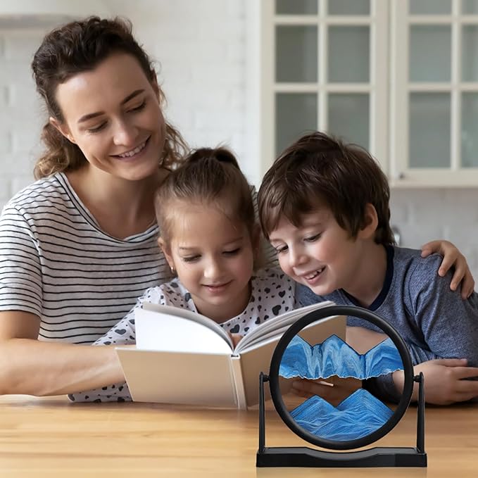 MXYATCJ | Moving Sand Art | Sand Art Liquid Motion | Sand Art Pictures | 3D Deep Sea Sandscape | Glass Sand Art Display | Sand Relaxing Gift for Adult | Home Office Decor | Desktop Toys | (8'' Blue)