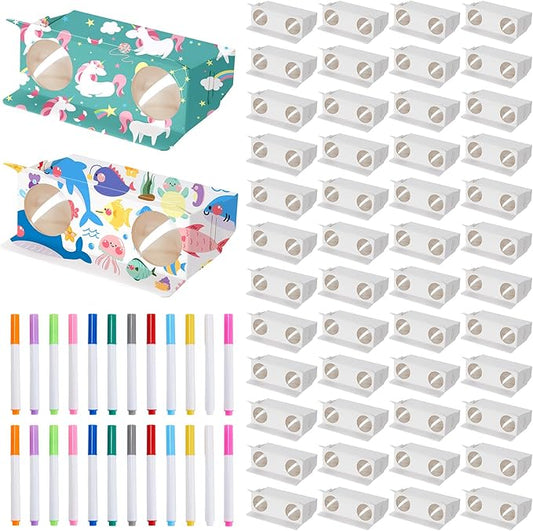 Shappy 50 Pieces Cardboard Folding Binoculars with Coloring Markers Paintable Make Your Own Paper Binocular 3X Magnification DIY Art Craft Toys for Boys Girls Birthday Party Supplies Class Activity