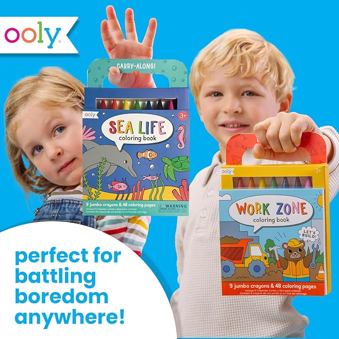 Ooly Travel Art Kit with 9 Jumbo Crayons & 48 Themed Coloring Pages & Case for Easy Traveling Art Creation, Perfect Airplane Travel Set to Entertain Kids - Sea Life