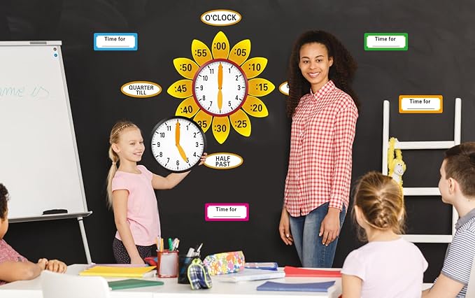 WhatSign Telling Time Bulletin Board Decorations 38Pcs Telling Time Bulletin Board Set Learning to Tell Time Clock Cutouts Telling Time Teaching Clock for Kids Classroom Must Have Teacher Supplies