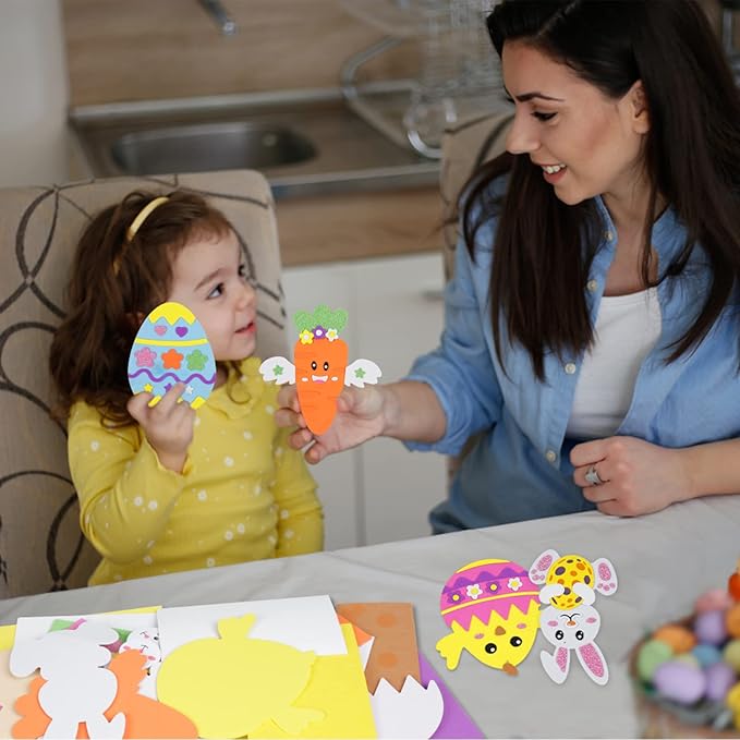 Fennoral 12 Pack Easter Craft Kit for Kids Make You Own Easter Foam Stickers Ornament DIY Easter Arts and Crafts for Easter Party Supplies Easter Decoration