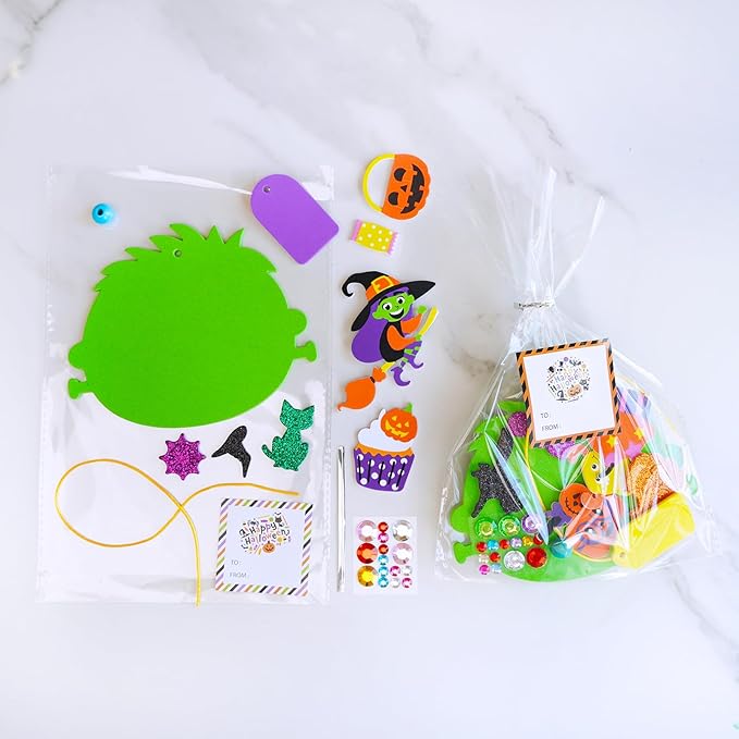 Winlyn 36 Sets Halloween Craft Kits Fall Crafts DIY Pumpkin Bat Black Cat Ghost Candy Corn Frankenstein Ornaments Art Sets Halloween Foam Stickers for Kids Classroom Activities Halloween Party Treats