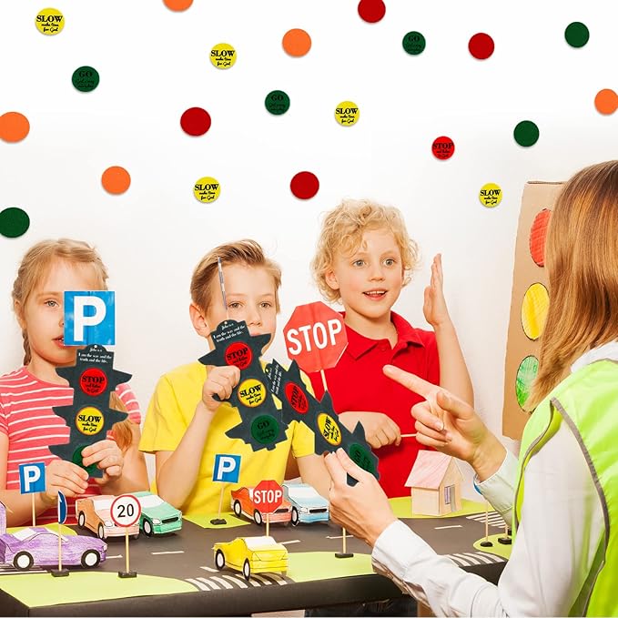 Eaasty 24 Sets Christian Traffic Light Kit Felt Bible Crafts Sunday School Crafts Educational Traffic Lamp for Kids Religious Scripture John 14:6 Crafts for Kids and Fun Classroom Party Activities
