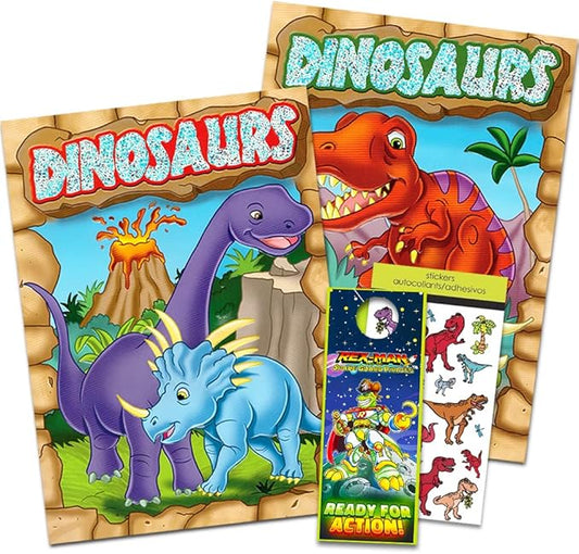 Dinosaur Coloring Book Super Set Kids Toddler - 2 Books and Over 50 Dinosaur Stickers