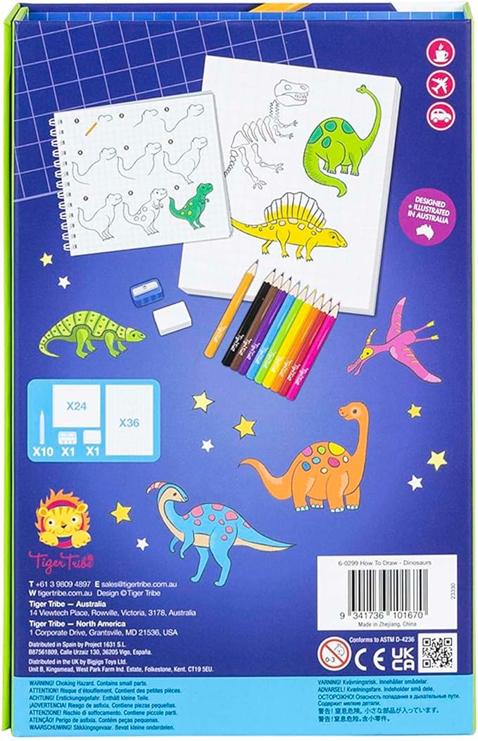 Tiger Tribe: How to Draw - Dinosaurs - Creative Artistic Set, Step-by-Step Guide, Color Pencils, Art Sketch Pad, Store Inside Case, Kids Ages 5+