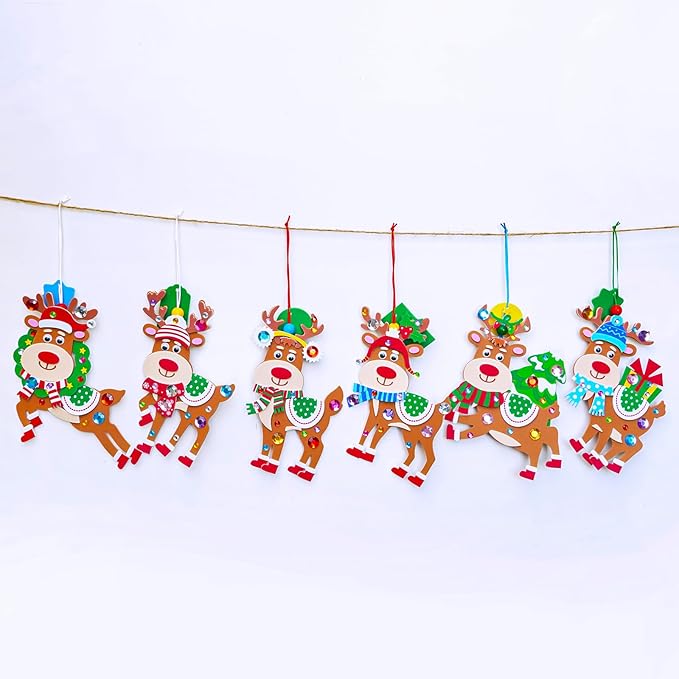 Winlyn 24 Sets Christmas Craft Kits Winter Crafts DIY Xmas Reindeer Ornaments Decorations Festive Foam Stickers Christmas Arts and Crafts for Kids Holiday Home Classroom Art Activities Party Favors