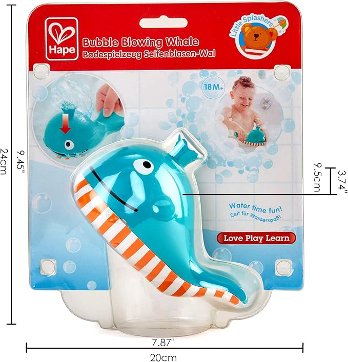 Hape Bubble Blowing Whale | Baby Squirt Toy for Bath Time Play, Blue