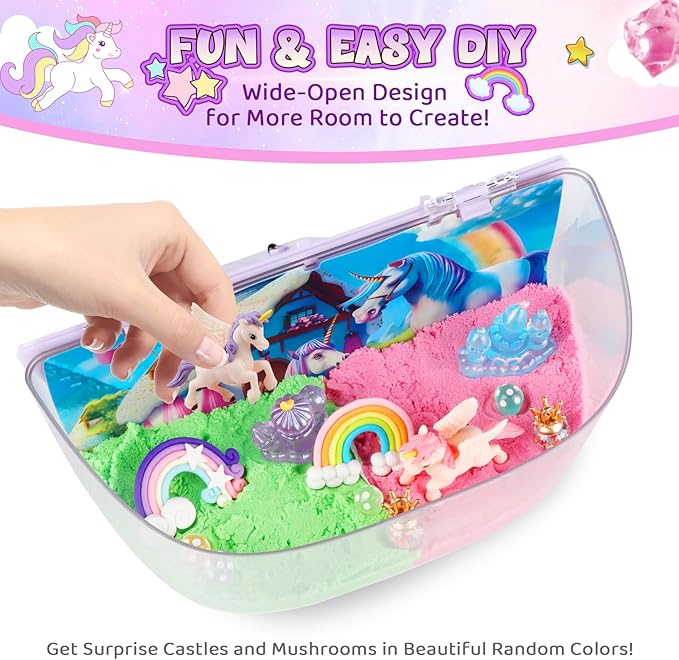 Unicorn Terrarium Kit Gifts for Kids - DIY Night Light Up with Remote - Unicorn Toys for Girls Ages 4 5 6 7 8 9 10 11 12 + Year Old Fun Easter Birthday Sand Arts and Crafts for Kids