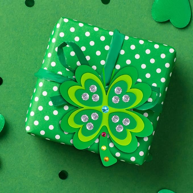Winlyn 24 Sets St. Patrick's Day Shamrock Ornaments Decorations DIY St. Pat's Craft Kits Assorted Foam Lucky Shamrock Four-Leaf Clover Stickers for Kids Classroom Activities Party Favors Art Project