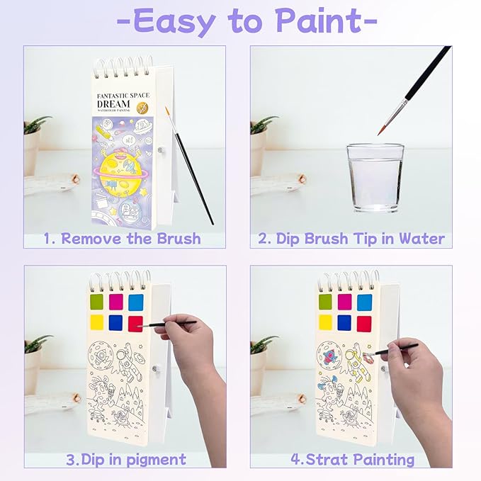 Riomhorry Water Coloring Books for Toddlers, Water Painting Easel Books with Brush for Kids Ages 2-4, 4-8, Watercolor Book to Toddler Painting Activities, Fantastic Space