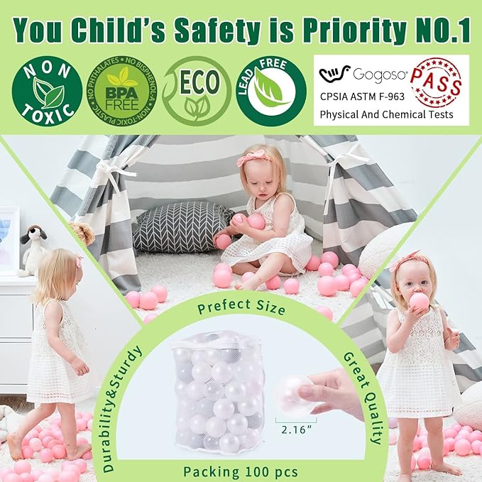 GOGOSO Ball Pit Balls for Toddles, Kids Plastic Balls for BallPit, Pool, Baby Party Accessories, Birthday Decoration 50 100 200 500 1000