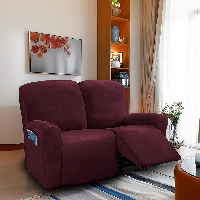 NORTHERN BROTHERS Stretchy Recliner Chair Covers, Velvet Recliner Covers, Lazy Boy Chair Cover (Wine Red, loveseat)