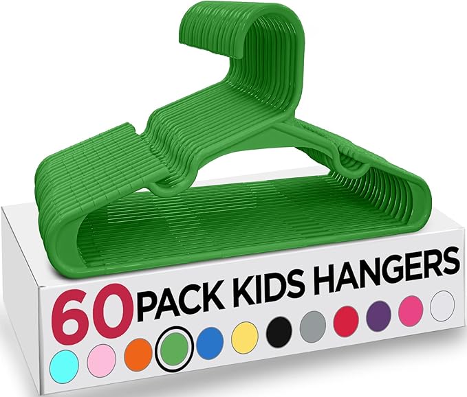 Utopia Home 60 Pack Kids Hangers - 11.5 Inch Plastic Baby Hangers for Closet - Childrens Hanger for Clothes & Infant Hanger for Closet - Ideal for Everyday Standard Use (Green)