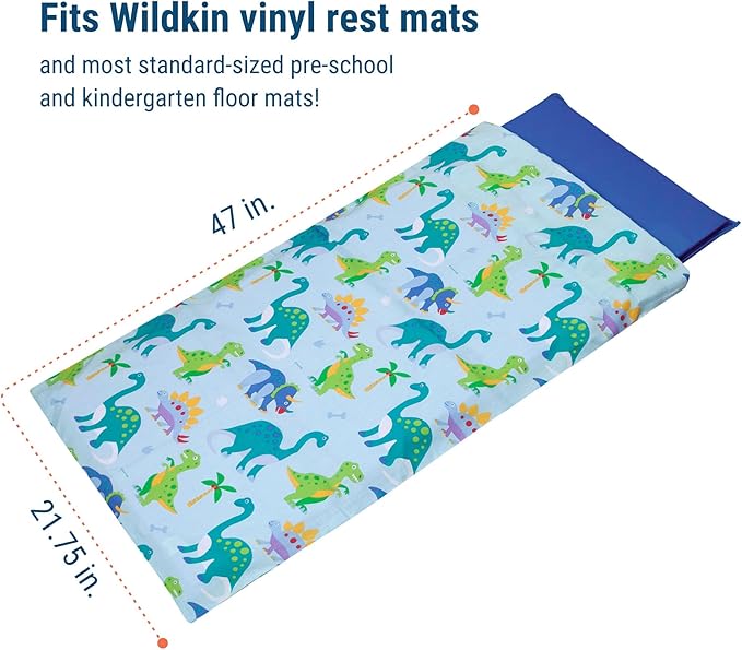 Wildkin Kids Nap Mat Cover for Boys & Girls, Sewn-in Flap Design Rest Mat Cover, Perfect for Preschool and Daycare, Fits Our Vinyl Nap Mat up to 1.5 Inches Including Basic Sleep Mat (Dinosaur Land)