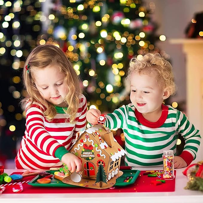 Sumind 3 Sets Christmas Gingerbread House Kit Small Xmas DIY Craft Kit Mini Christmas Cardboard Make-a-Gingerbread House Craft for Christmas Party Craft Holiday Supplies Decor(Classic Style)