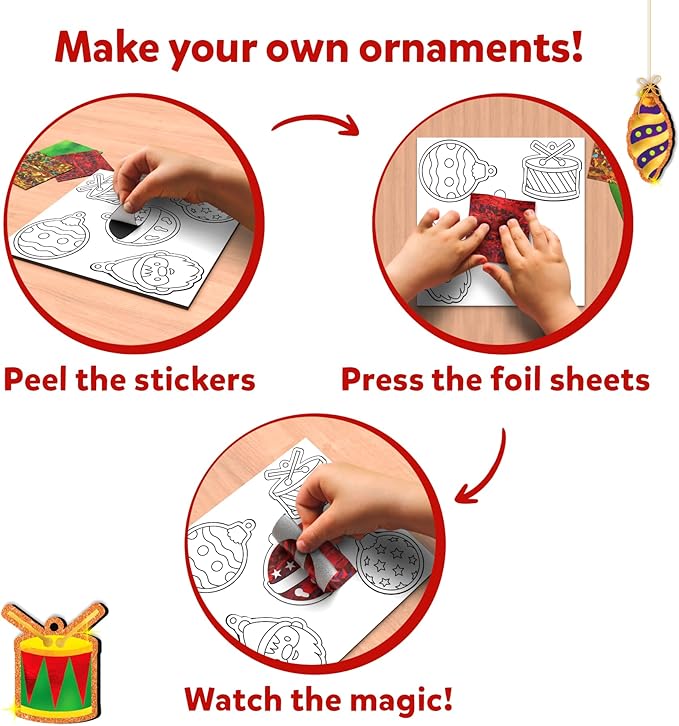 Skillmatics Art & Craft Activity - Foil Fun Christmas Ornaments, Mess Free Art for Kids, Festive Holiday Craft Kits, DIY Decor Creative Activity, Gifts for Girls & Boys Ages 4, 5, 6, 7, 8, 9, and Up