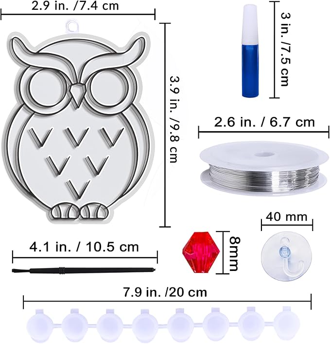 Winlyn 27 Sets Owl Suncatchers Ornaments Decorations DIY Window Paint Art Suncatchers Owl Craft Kits Sun Catchers for Kids Home Classroom Winter Holiday Season Fall Christmas Activities Party Favors