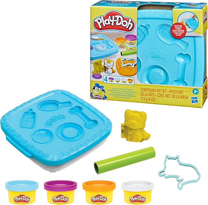 Play-Doh Create ‘n Go Pets Playset, 4 Colors & Storage Container, Animal Toy Sets, Easter Basket Stuffers, Preschool Toys, Kids Arts & Crafts, Ages 3+