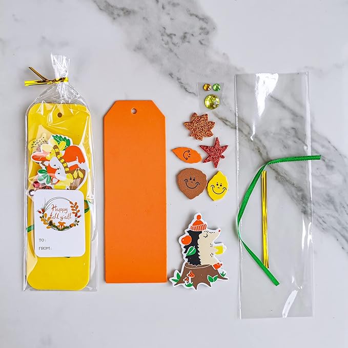 Winlyn 36 Sets Fall Craft Kits Kids Autumn Thanksgiving Fall Crafts DIY Fall Bookmarks Decorations Art Sets Pumpkin Maple leaf Harvest Foam Stickers Arts and Crafts for Kids Classroom Party Activities