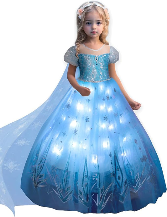 Princess Dresses for Girls Toddler Princess Costume Dress Up Clothes for Girls Halloween Costume with Cape for Christmas, Birthday, Party, LED Light No Assembly Needed, 150