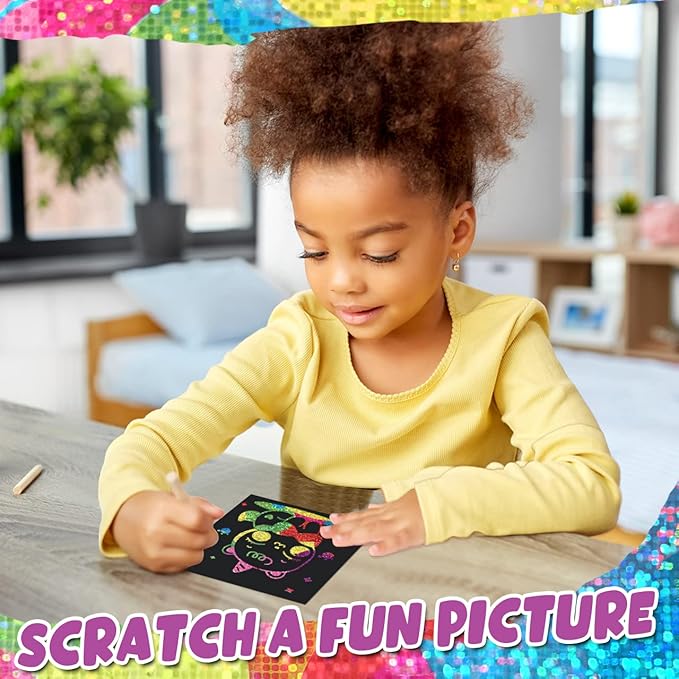 ZMLM Rainbow Scratch Paper Art Mini Notes Easter Basket Stuffers for Kids Teens Gifts Ages 4-8 Bulk Craft Supplies for Girls Boys Birthday Classroom Party Games Toy Stocking Stuffers(Holographic)