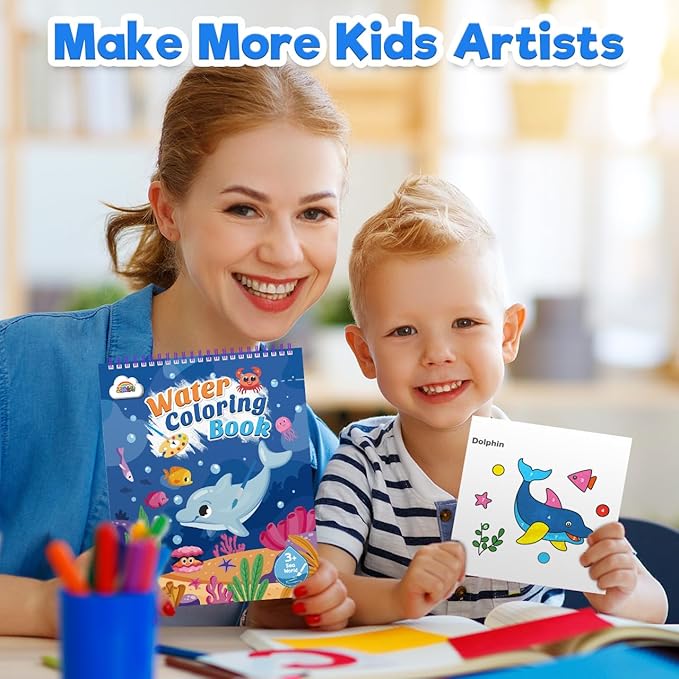 ZMLM Paint with Water Books for Kids - Easter Basket Stuffers Mess Free Coloring Activity for Toddlers - Arts & Crafts Gifts Toys for Valentines Birthday Christmas Boy Girls Ages 4 5 6 7 8(Sea)