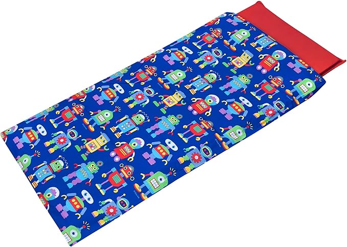 Wildkin Kids Nap Mat Cover for Boys & Girls, Sewn-in Flap Design Rest Mat Cover, Perfect for Preschool and Daycare, Fits Our Vinyl Nap Mat up to 1.5 Inches Including Basic Sleep Mat (Robots)