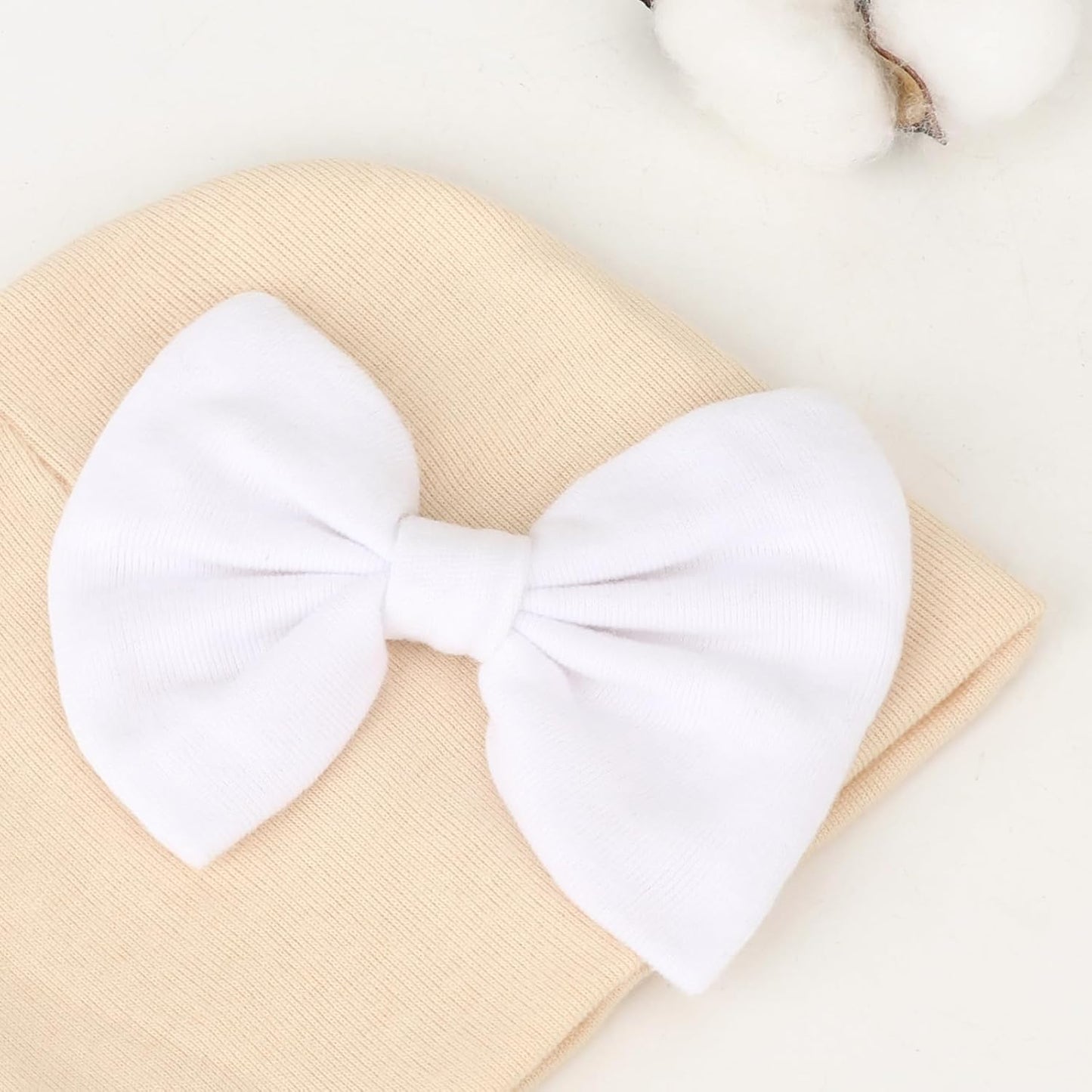 BQUBO Newborn Baby Hats Mittens Set Hospital Hat Beanie Infant Bow Hats Baby Gloves No Scratch Mittens for 0-6 Months