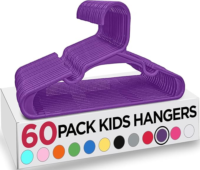 Utopia Home 60 Pack Kids Hangers - 11.5 Inch Plastic Baby Hangers for Closet - Childrens Hanger for Clothes & Infant Hanger for Closet - Ideal for Everyday Standard Use (Purple)