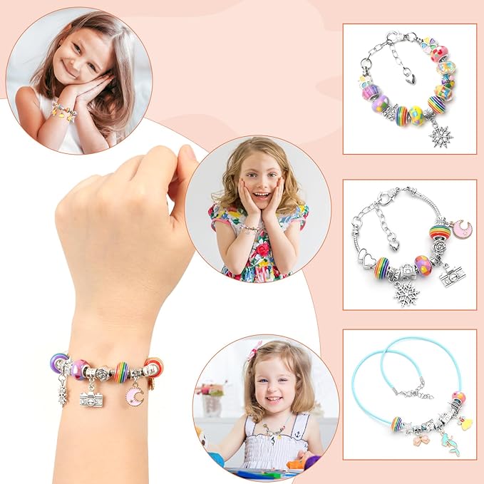 Charm Bracelet Making Kit for Girls 3-12, Kids Jewelry Making Kit 66Pcs Jewelry Kits for Girls Ages 8-12 Jewelry Maker Craft Necklace Birthday Christmas Gifts with Initial Jewelry Organizer Box - F