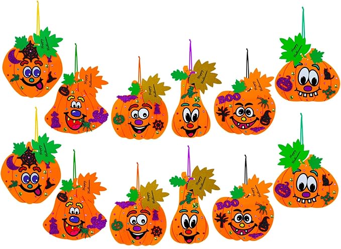 Winlyn 36 Sets Fall Halloween Pumpkin Decorations DIY Pumpkin Craft Kits Foam Pumpkin Shapes with Jack-O'-Lantern Face Glitter Halloween Stickers Maple Leaf for Kids Party Favors Classroom Activities