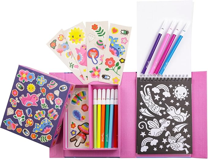 Tiger Tribe: Coloring Set - Magical Creatures - Activity Set w/ Stickers, Coloring Pages & Markers Stored Inside Magnetic Sealed Storage Box, Kid Age 4+