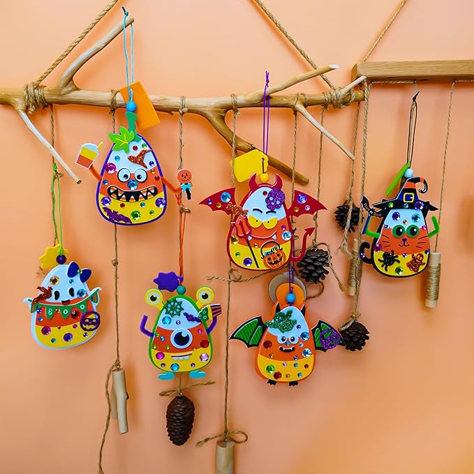 Winlyn 24 Sets Halloween Craft Kits for Kids Ghost Monster Candy Corn Foam Individual Craft Kits Halloween Arts and Crafts for Kids Halloween Home Classroom Activities Party Favors Trick-Or-Treaters