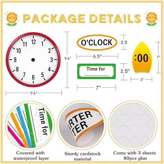 WhatSign Telling Time Bulletin Board Decorations 38Pcs Telling Time Bulletin Board Set Learning to Tell Time Clock Cutouts Telling Time Teaching Clock for Kids Classroom Must Have Teacher Supplies