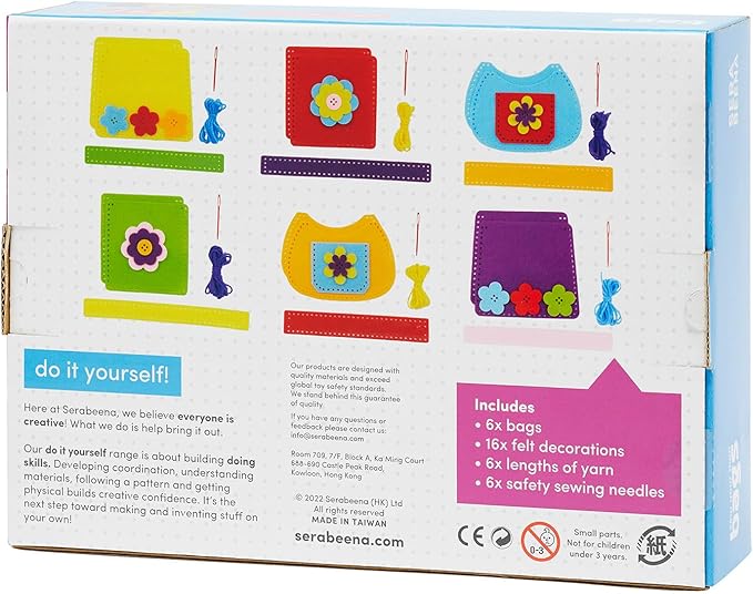 Serabeena Sew Your Own Bags - Sewing Kit for Kids - Felt Crafts for Kids - Girls Sewing Kit Ages 6-8 Plus - Felt Kit - Helps Develop Fine Motor Skills - DIY Kits for Kids with 6 Bags & Accessories