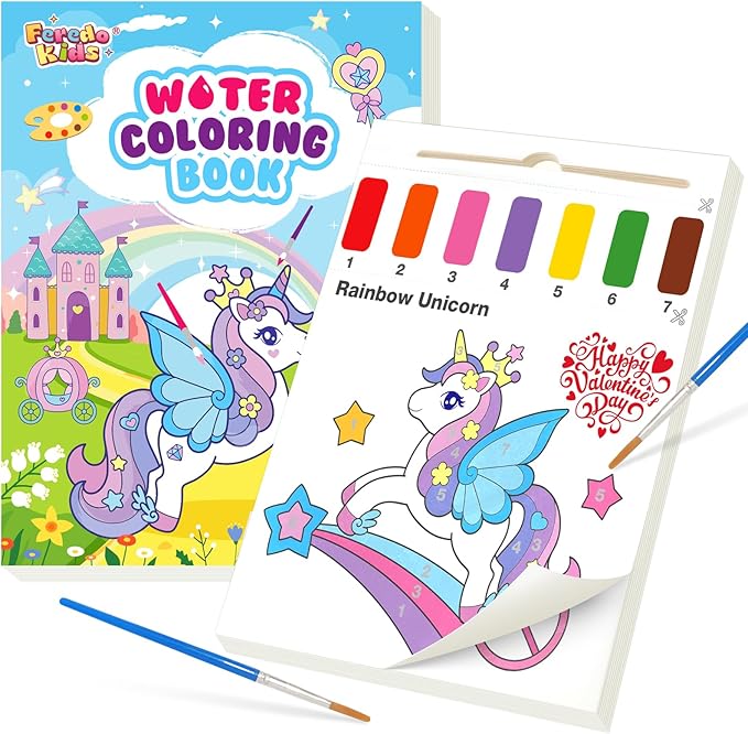 Water Coloring Books for Toddlers - Easter Basket Stuffers Watercolor Paint Book Drawing Art Paper for Kids Mess Free Craft Supplies kit Toy for Age 3 4 5 6 Valentines Birthday Gift(Unicorn)