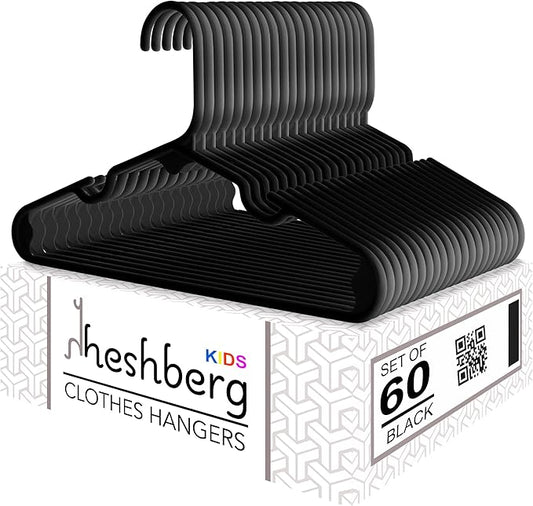 Kids and Babies Plastic Hangers - Space-Saving, Durable, and Cute Closet Organization Solution, 60 Pack (Black)