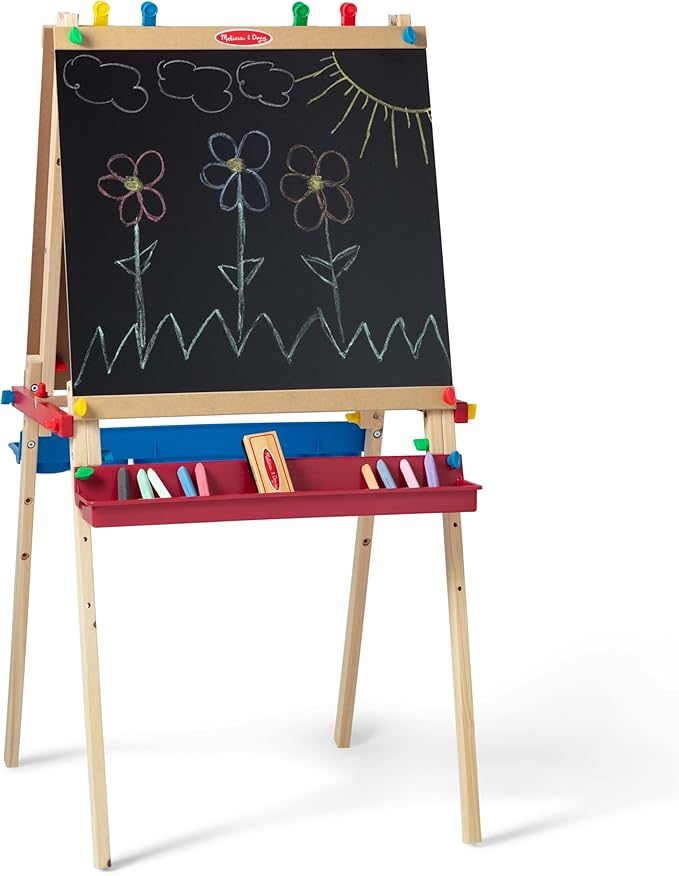 Melissa & Doug Deluxe Standing Art Easel - Dry-Erase Board, Chalkboard, Paper Roller, 36 months to 84 months