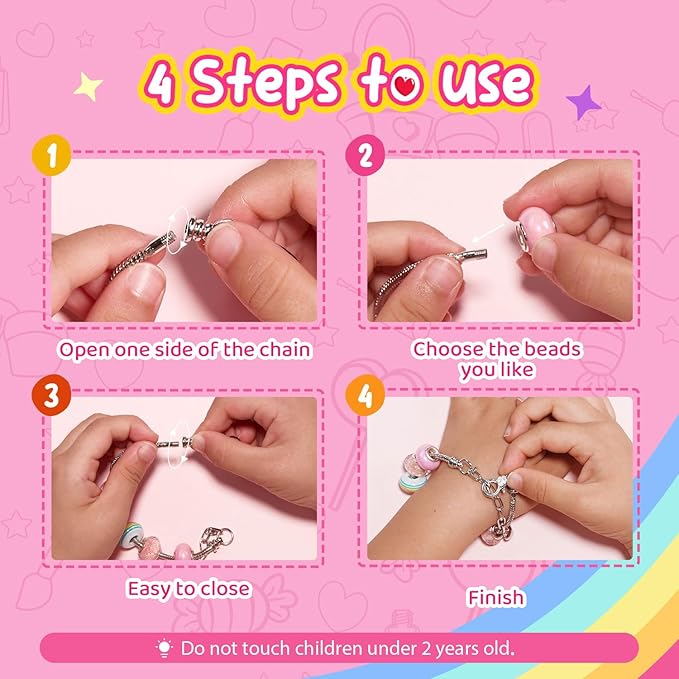 Kids Toys Bracelet Making Kit, Kid Make Up Kits for Kid Age 4-12 Jewelry Beads Toy Set, Preschool Toddler Girls Makeup Charms Set, Arts and Crafts for 4 5 6 7 8 9 10 11 12 Years Old Girl Birthday Gift