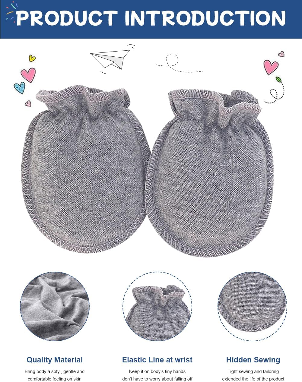 Cute Baby Mittens Newborn, No Scratch Baby Boy Mittens, Baby Girl Hat Gloves for Toddlers, Infant, Newborn