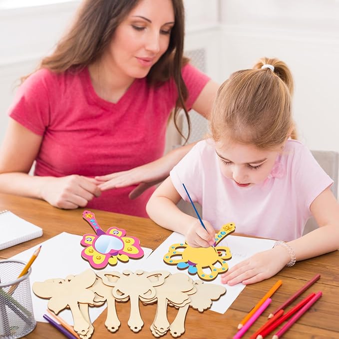 Fennoral 9 Pack Wooden Mirror Craft for Kids Decorate You Own Butterfly Mirrors for Girls DIY Paint Wooden Hand Mirror Butterfly Craft for Art Activities Birthday Gifts