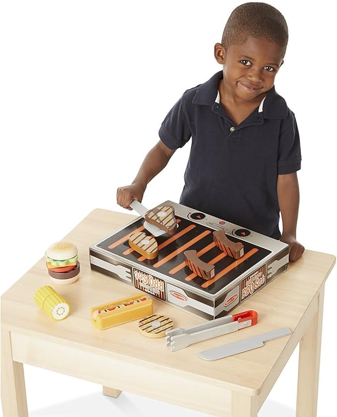 Melissa & Doug Grill & Serve BBQ Set: Wooden Play Food Set & 1 Scratch Art Mini-Pad Bundle (09280)