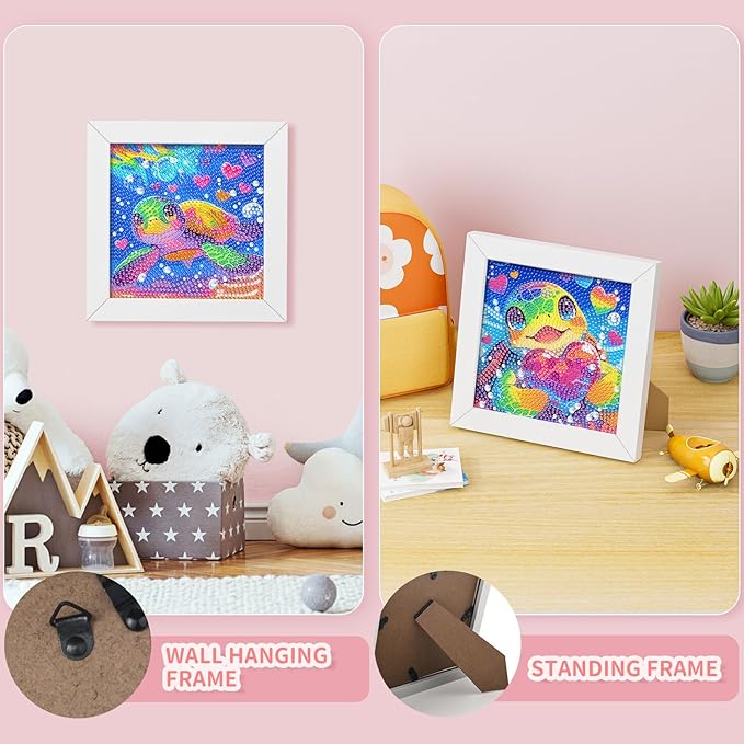 Turniton 4 Packs 5D Cartoon Diamond Art Kits for Kids, Cute Animals DIY Diamond Arts Mosaic Kits for Adults, Full Round Drill Gem Art for Home Wall Decor Kids Present 7X7 inch