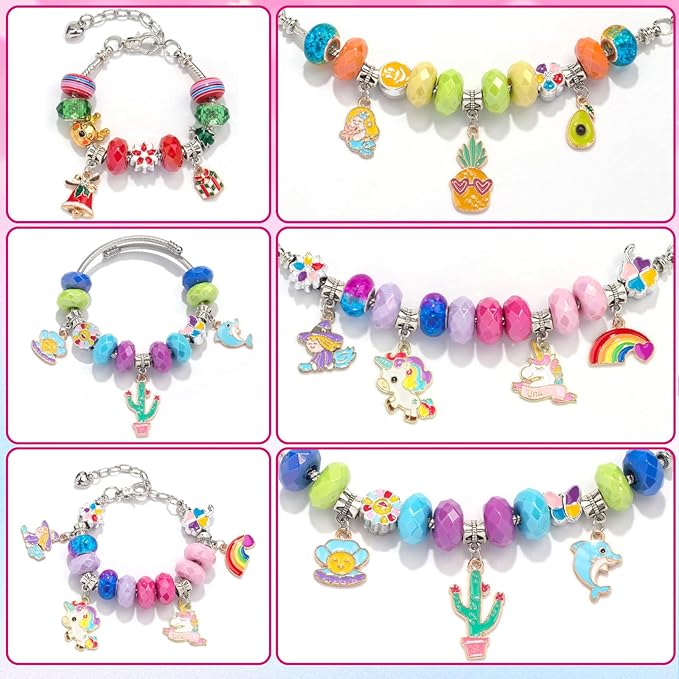 Happytime Charm Bracelet Making Kit for Girls Jewelry Making Supplies Beads Unicorn Mermaid Arts and Crafts Girls Toys Age 6-8